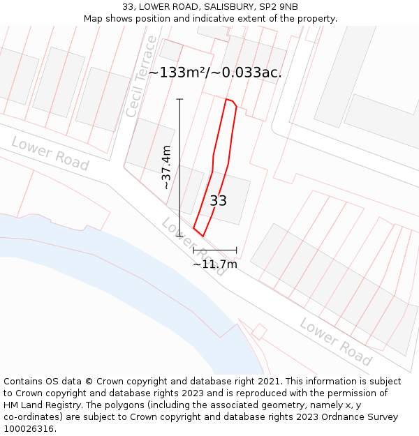 33, LOWER ROAD, SALISBURY, SP2 9NB: Plot and title map