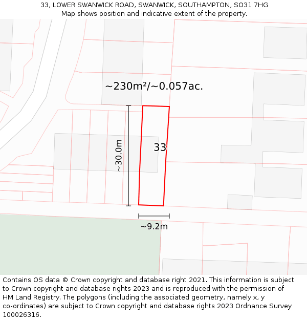 33, LOWER SWANWICK ROAD, SWANWICK, SOUTHAMPTON, SO31 7HG: Plot and title map