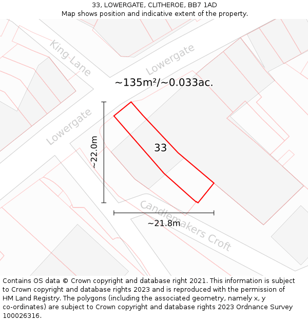 33, LOWERGATE, CLITHEROE, BB7 1AD: Plot and title map