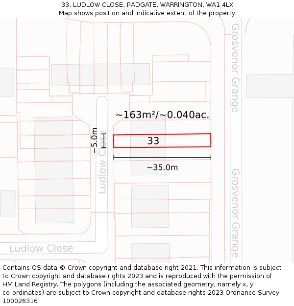 33, LUDLOW CLOSE, PADGATE, WARRINGTON, WA1 4LX: Plot and title map