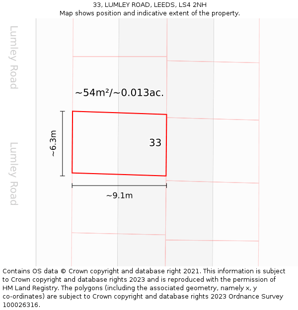 33, LUMLEY ROAD, LEEDS, LS4 2NH: Plot and title map
