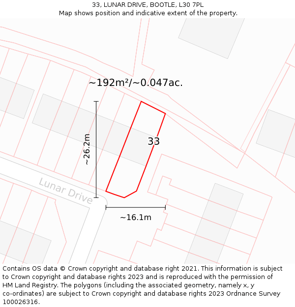 33, LUNAR DRIVE, BOOTLE, L30 7PL: Plot and title map