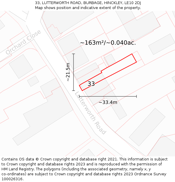 33, LUTTERWORTH ROAD, BURBAGE, HINCKLEY, LE10 2DJ: Plot and title map