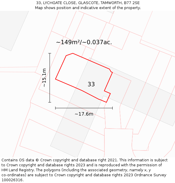 33, LYCHGATE CLOSE, GLASCOTE, TAMWORTH, B77 2SE: Plot and title map