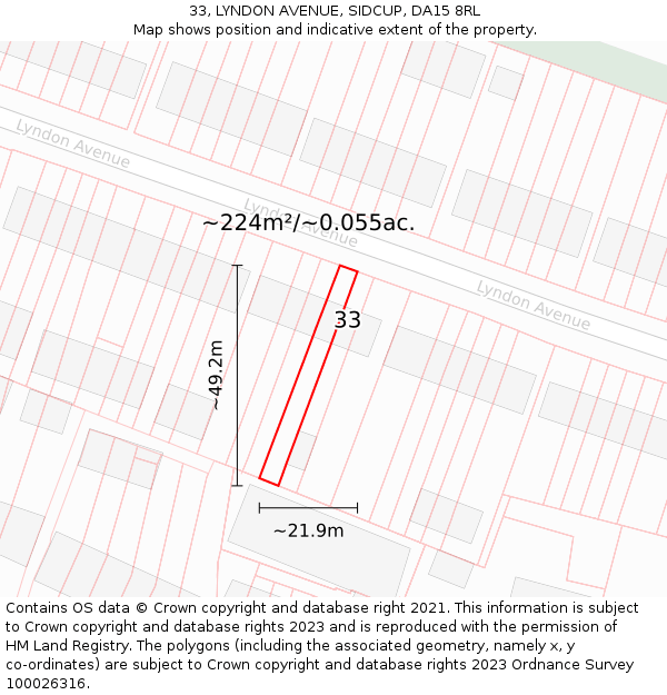 33, LYNDON AVENUE, SIDCUP, DA15 8RL: Plot and title map