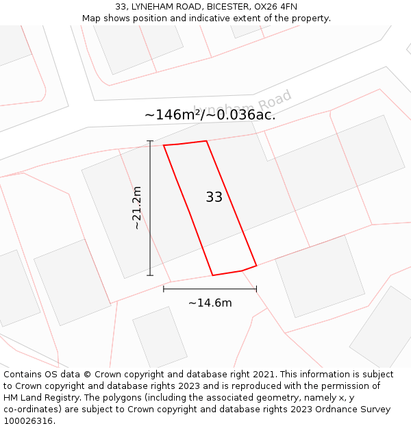 33, LYNEHAM ROAD, BICESTER, OX26 4FN: Plot and title map
