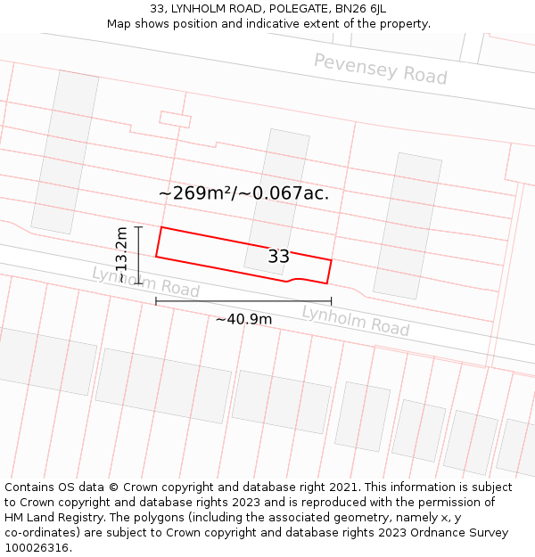 33, LYNHOLM ROAD, POLEGATE, BN26 6JL: Plot and title map