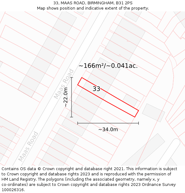 33, MAAS ROAD, BIRMINGHAM, B31 2PS: Plot and title map