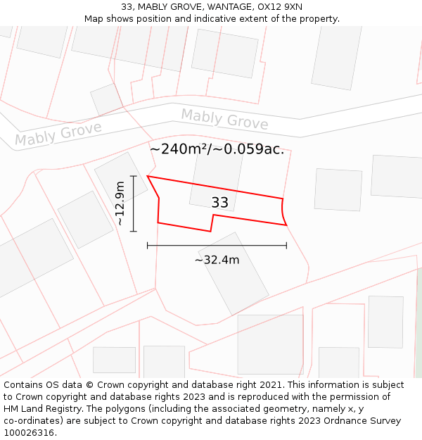 33, MABLY GROVE, WANTAGE, OX12 9XN: Plot and title map
