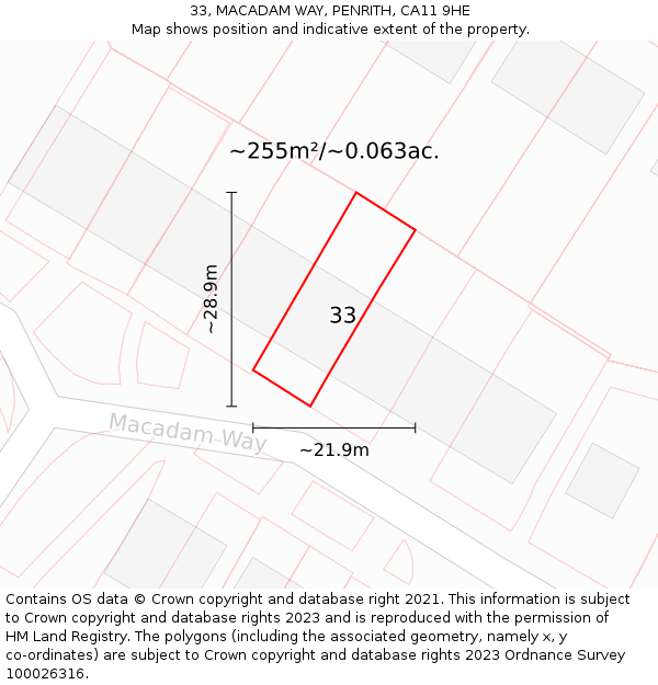 33, MACADAM WAY, PENRITH, CA11 9HE: Plot and title map