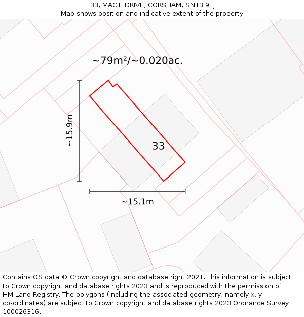33, MACIE DRIVE, CORSHAM, SN13 9EJ: Plot and title map