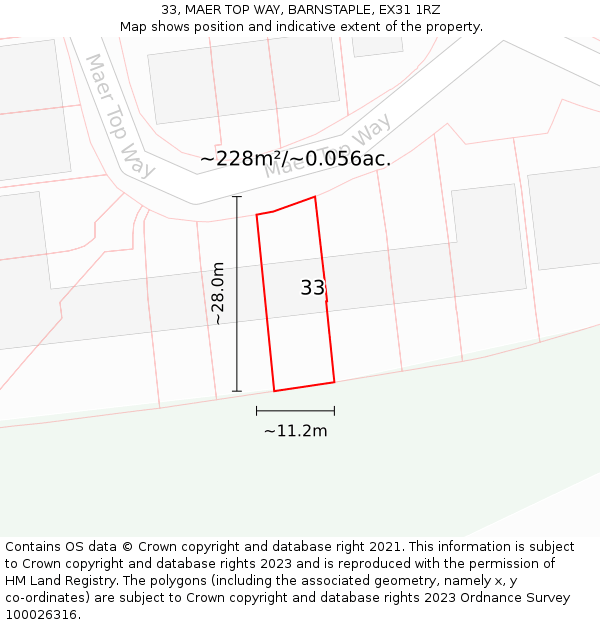 33, MAER TOP WAY, BARNSTAPLE, EX31 1RZ: Plot and title map