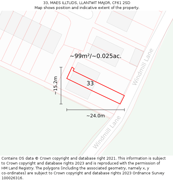 33, MAES ILLTUDS, LLANTWIT MAJOR, CF61 2SD: Plot and title map