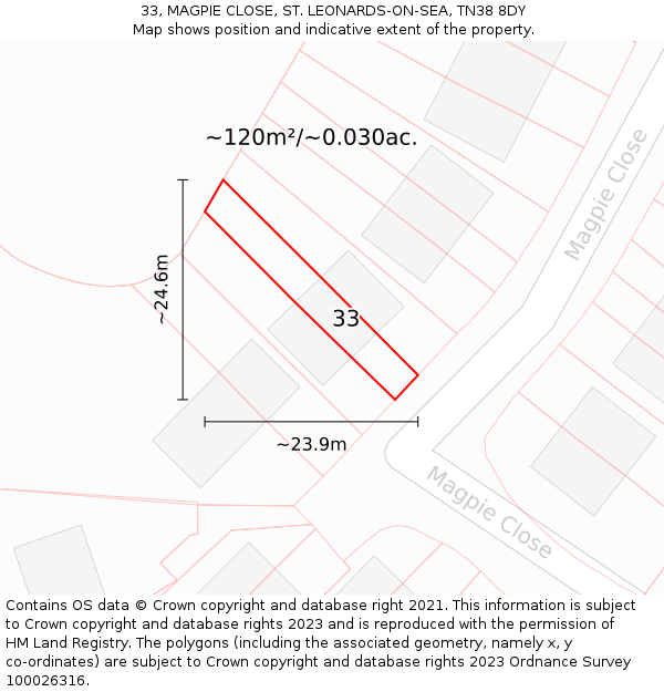 33, MAGPIE CLOSE, ST. LEONARDS-ON-SEA, TN38 8DY: Plot and title map
