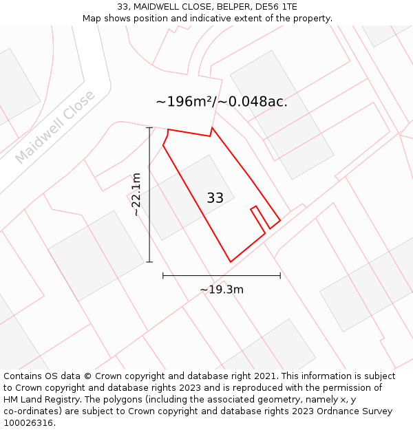 33, MAIDWELL CLOSE, BELPER, DE56 1TE: Plot and title map