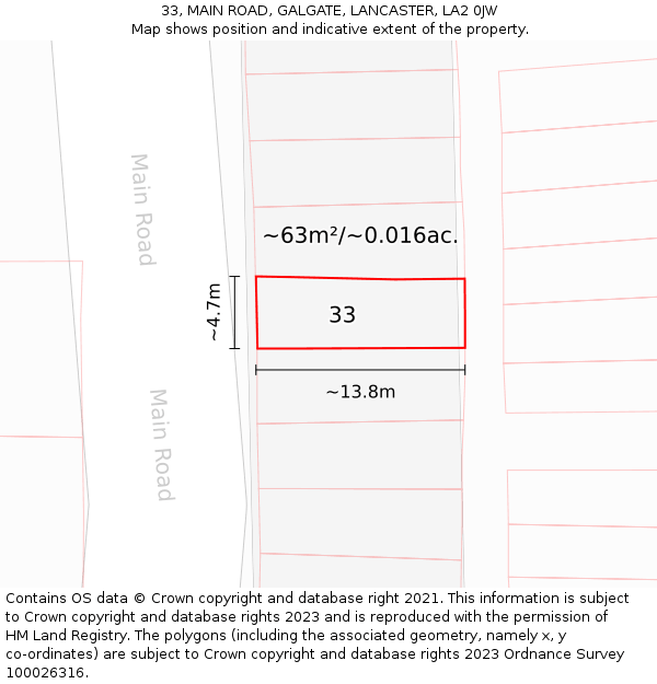 33, MAIN ROAD, GALGATE, LANCASTER, LA2 0JW: Plot and title map
