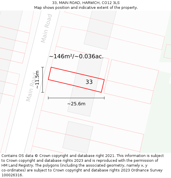 33, MAIN ROAD, HARWICH, CO12 3LS: Plot and title map