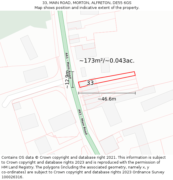 33, MAIN ROAD, MORTON, ALFRETON, DE55 6GS: Plot and title map