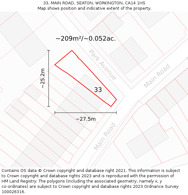 33, MAIN ROAD, SEATON, WORKINGTON, CA14 1HS: Plot and title map