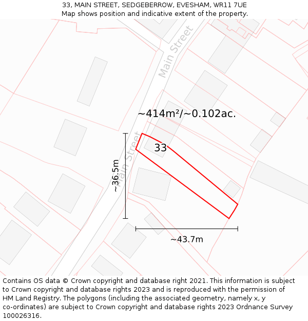 33, MAIN STREET, SEDGEBERROW, EVESHAM, WR11 7UE: Plot and title map
