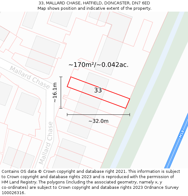33, MALLARD CHASE, HATFIELD, DONCASTER, DN7 6ED: Plot and title map