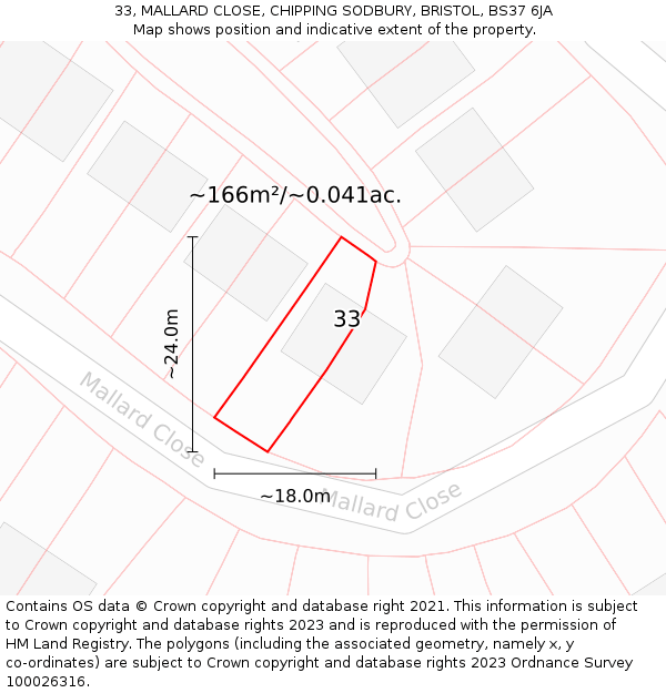 33, MALLARD CLOSE, CHIPPING SODBURY, BRISTOL, BS37 6JA: Plot and title map