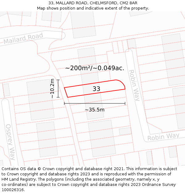 33, MALLARD ROAD, CHELMSFORD, CM2 8AR: Plot and title map