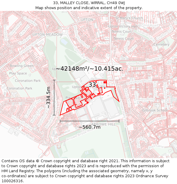 33, MALLEY CLOSE, WIRRAL, CH49 0WJ: Plot and title map