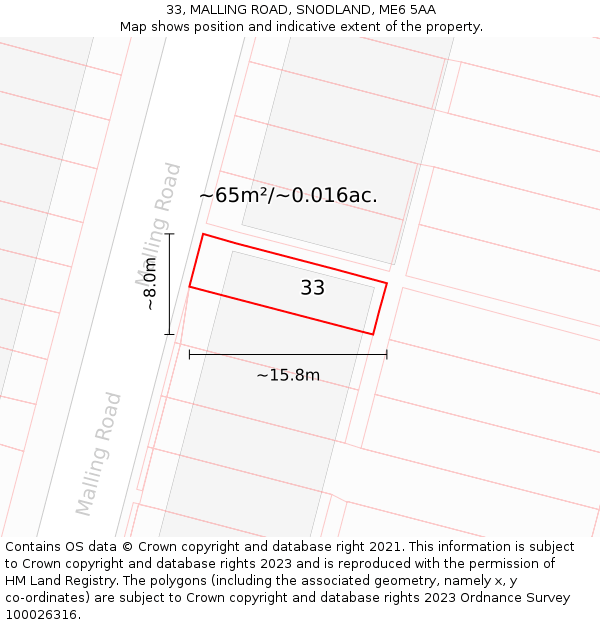 33, MALLING ROAD, SNODLAND, ME6 5AA: Plot and title map