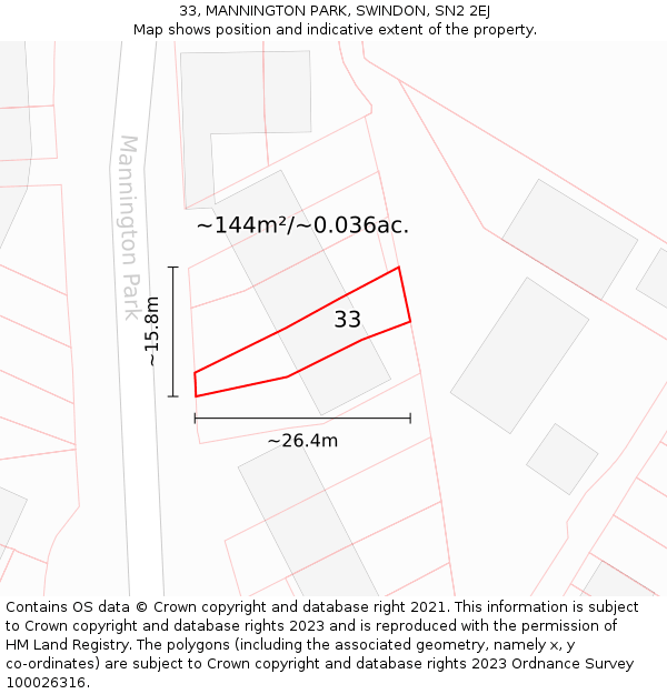 33, MANNINGTON PARK, SWINDON, SN2 2EJ: Plot and title map