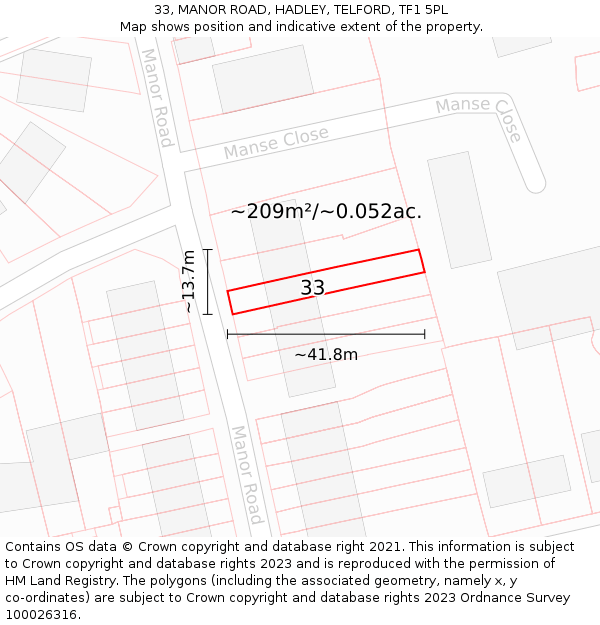 33, MANOR ROAD, HADLEY, TELFORD, TF1 5PL: Plot and title map