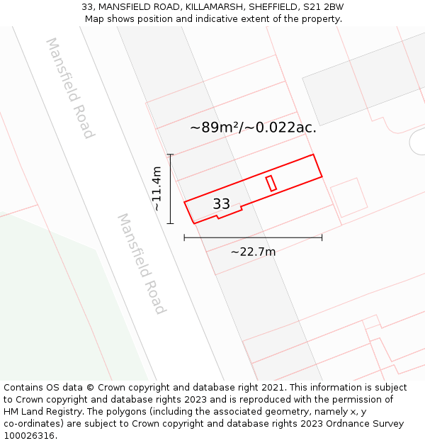 33, MANSFIELD ROAD, KILLAMARSH, SHEFFIELD, S21 2BW: Plot and title map