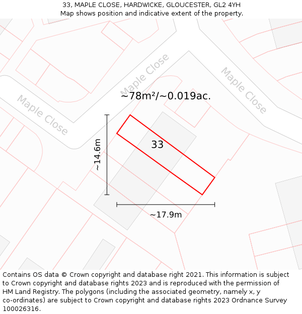 33, MAPLE CLOSE, HARDWICKE, GLOUCESTER, GL2 4YH: Plot and title map