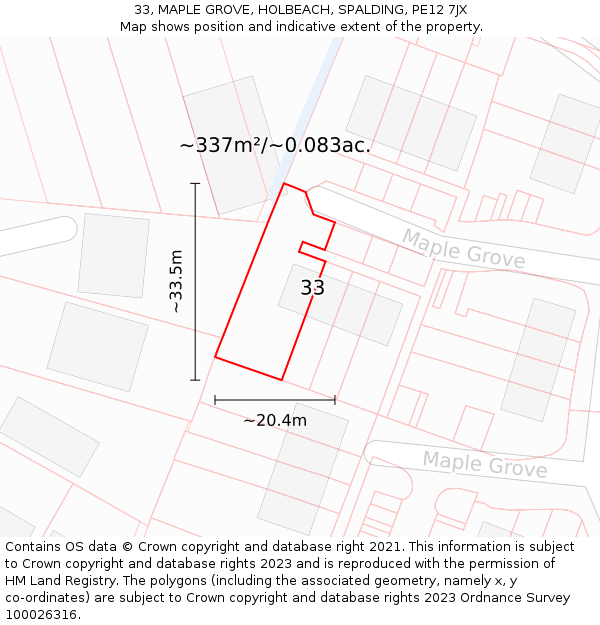 33, MAPLE GROVE, HOLBEACH, SPALDING, PE12 7JX: Plot and title map