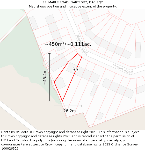 33, MAPLE ROAD, DARTFORD, DA1 2QY: Plot and title map