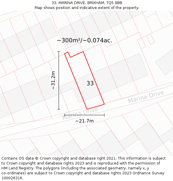 33, MARINA DRIVE, BRIXHAM, TQ5 9BB: Plot and title map