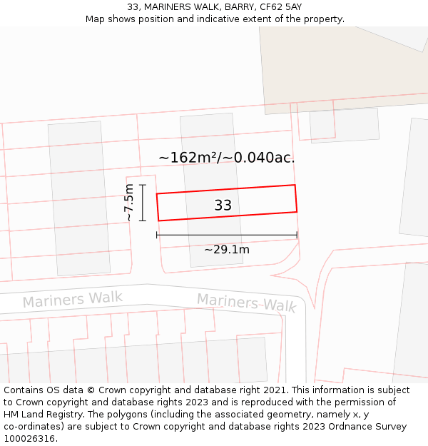 33, MARINERS WALK, BARRY, CF62 5AY: Plot and title map