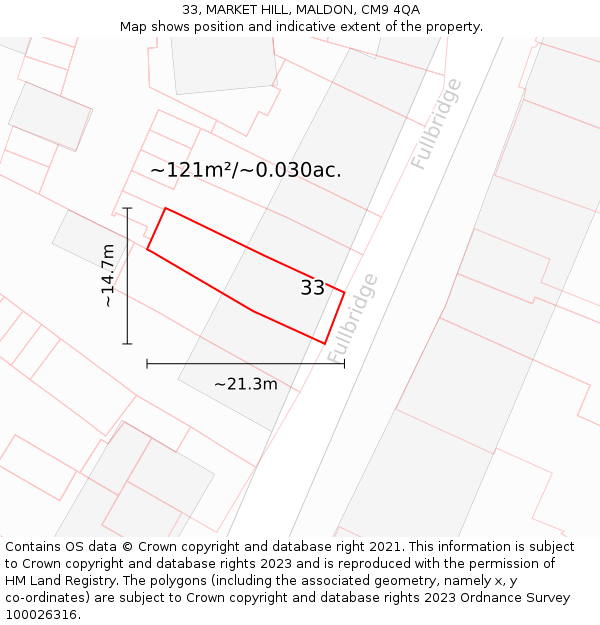 33, MARKET HILL, MALDON, CM9 4QA: Plot and title map