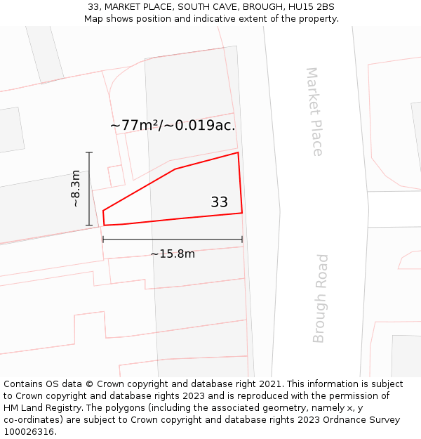 33, MARKET PLACE, SOUTH CAVE, BROUGH, HU15 2BS: Plot and title map