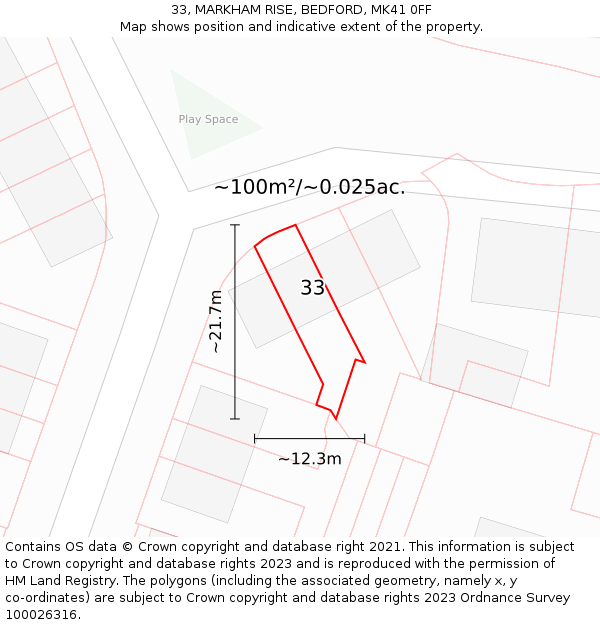 33, MARKHAM RISE, BEDFORD, MK41 0FF: Plot and title map