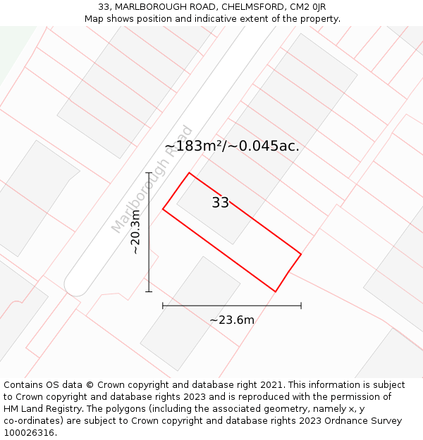 33, MARLBOROUGH ROAD, CHELMSFORD, CM2 0JR: Plot and title map