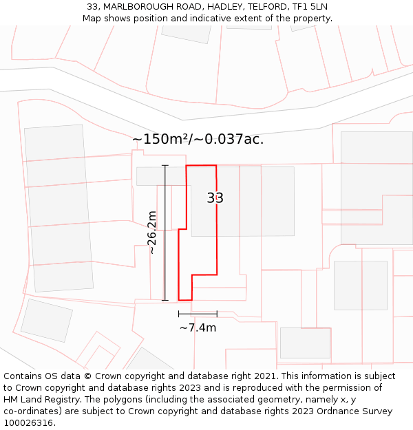 33, MARLBOROUGH ROAD, HADLEY, TELFORD, TF1 5LN: Plot and title map