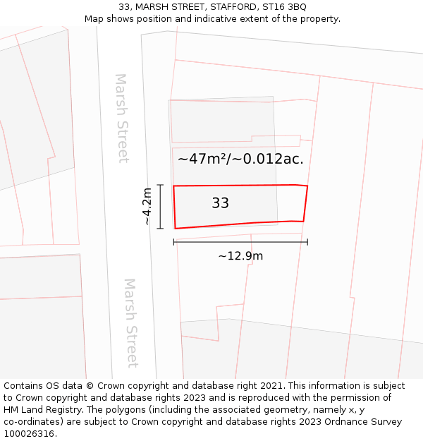 33, MARSH STREET, STAFFORD, ST16 3BQ: Plot and title map