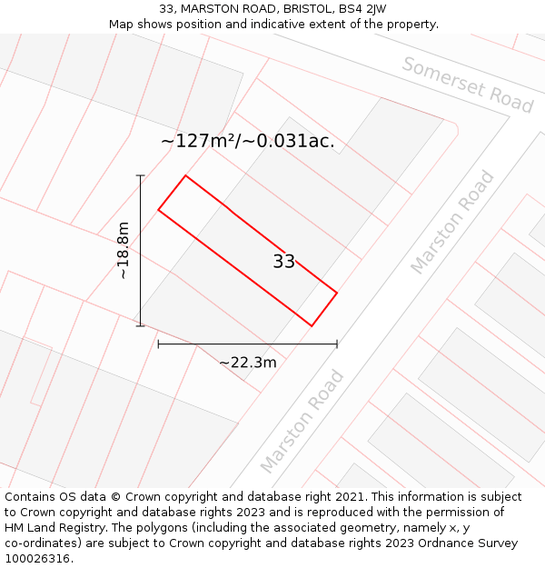 33, MARSTON ROAD, BRISTOL, BS4 2JW: Plot and title map