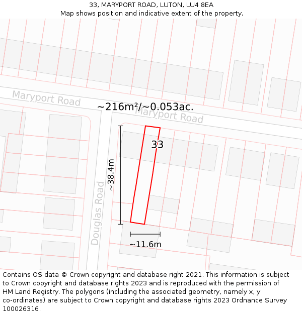 33, MARYPORT ROAD, LUTON, LU4 8EA: Plot and title map