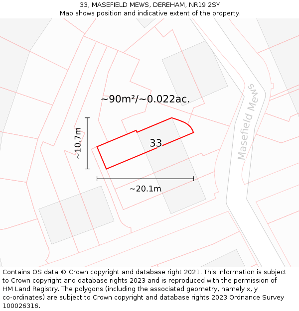 33, MASEFIELD MEWS, DEREHAM, NR19 2SY: Plot and title map