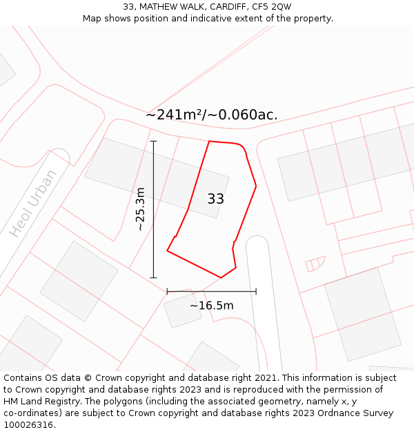 33, MATHEW WALK, CARDIFF, CF5 2QW: Plot and title map