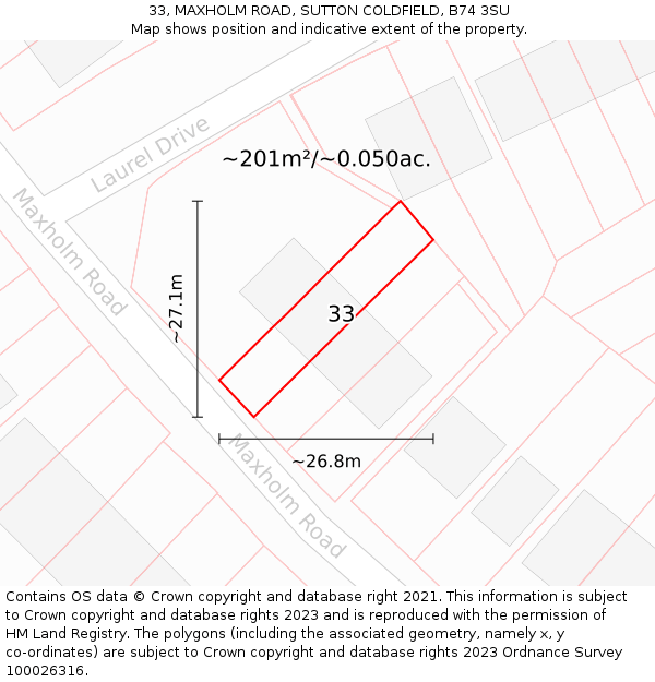 33, MAXHOLM ROAD, SUTTON COLDFIELD, B74 3SU: Plot and title map