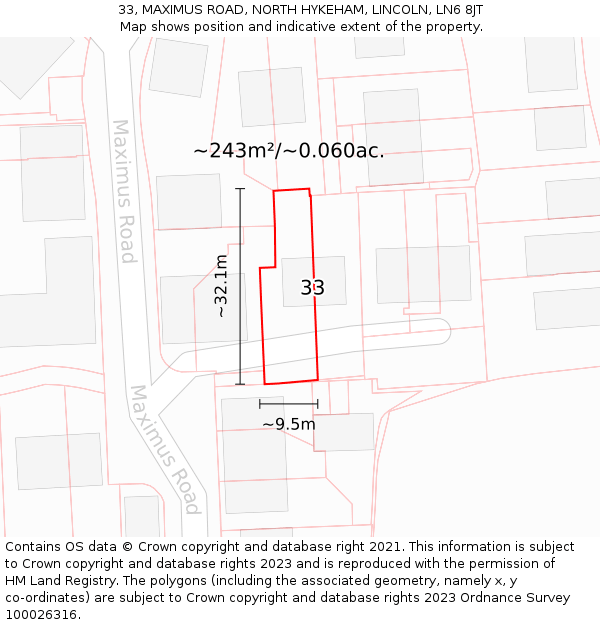 33, MAXIMUS ROAD, NORTH HYKEHAM, LINCOLN, LN6 8JT: Plot and title map