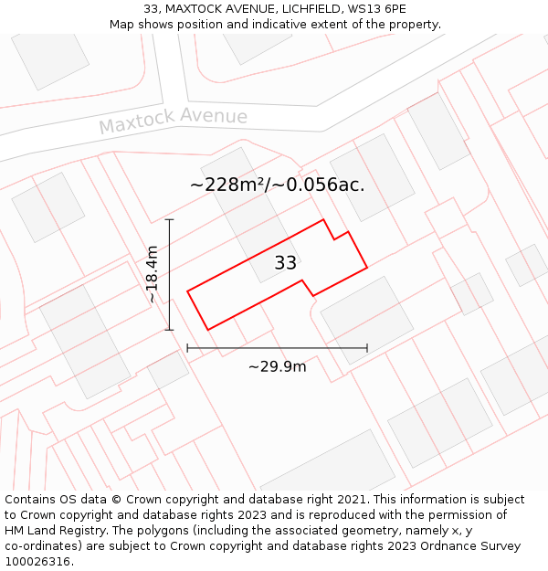 33, MAXTOCK AVENUE, LICHFIELD, WS13 6PE: Plot and title map